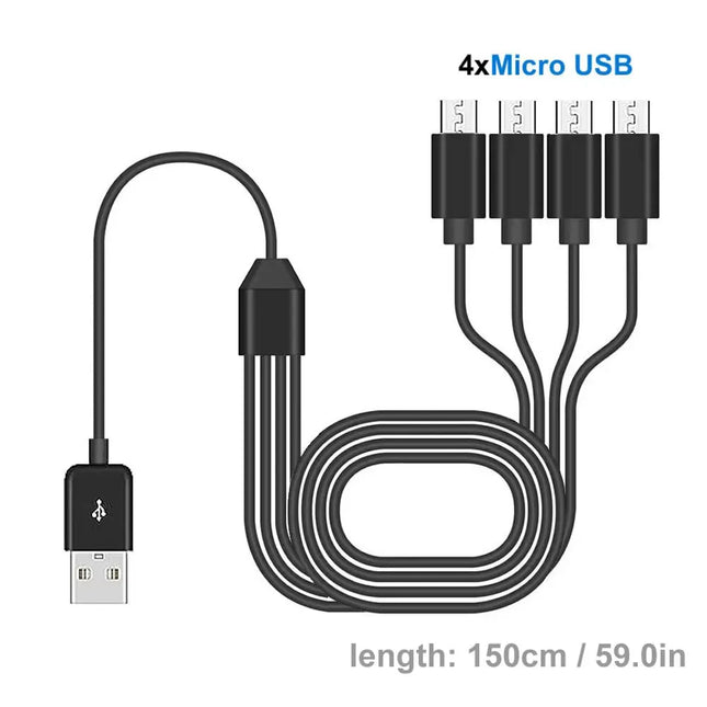 20cm Short USB Multi Charging Cable 4 in 1 Multiple Type C / Micro USB Charging Cord 4Port USB C Splitter Cable 5V 2A