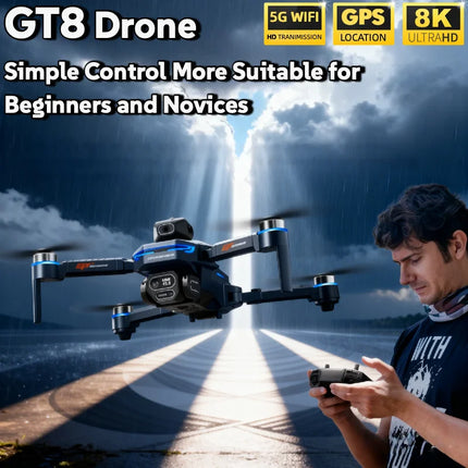 For Genuine GT8 Drone 4K Professional Dual Camera FPV GPS Brushless Motor Optical Flow Hovering Folding Quadcopter 4k 8K RC Dron