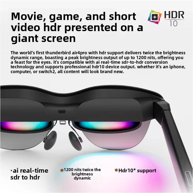 TCL Rayneo Air 4 Pro AR Glasses 4K Video, HDR10, 135 inch Virtual Screen, Head-Mounted XR Support, Bluetooth/DP-Compatible