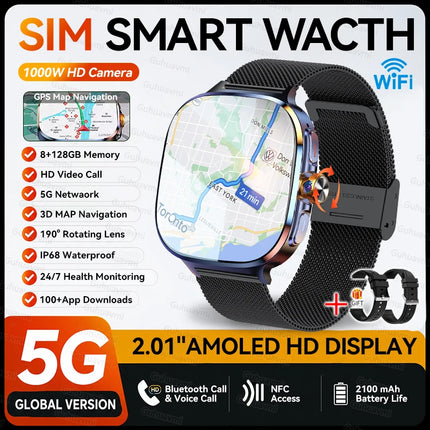 All-Network 5G/4G SIM Smart Watch 8GB+128GB RAM 1000W HD Camera GPS WIFI Bluetooth Call 100+ App Download Smart Watches Man 2026
