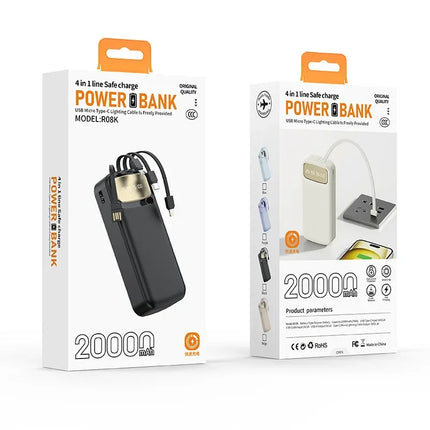 CCC Certified 10000mAh 20000mAh Power Bank Built in Type C Cable Ultra Thin Digital Display Portable External Battery Powerbank