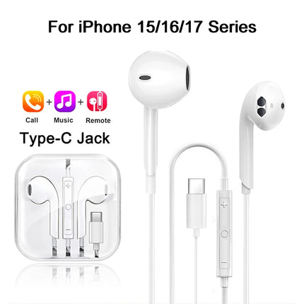 TypeC Earphones For iPhone 17 Air 16 15 14 13 12 11 Pro Max iPad Wired Earbuds 3.5mm Tablet Laptops Headphones Phone Accessories
