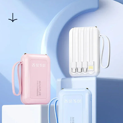 Lenovo 500000mAh Mini Power Bank Super Fast Charging LED Digital Display 4 In 1 Built In Cables Power Bank For IPhone Android