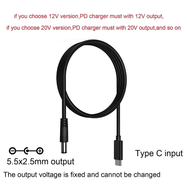DC To Type C USB PD 9V 12V 15V 20V 5.5x2.1mm 2.5 Power Supply Cable For Wireless Router Laptop LED Strip Speaker CCTV Camera