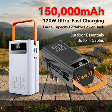 120W 150000mAh Fast Charging Power Bank Large Capacity Outdoor Mobile Power Supply External Spare Battery for Outdoor Camping