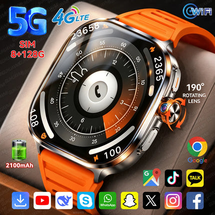 New Smartwatch 2.4“ AMOLED Screen Game 4G/5G LTE Smartwatch 2100mAh Battery Camera Video Call 128GB SIM Card(For Adult, Student)