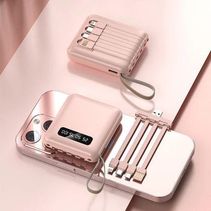 Portable Mini Power Bank 20000mAh Large Capacity Fast Charging Powerbank with 4 Lines External Battery Charger for iPhone Xiaomi