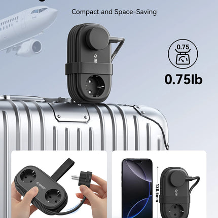 ORICO Cable-Wrap Portable Travel Power Strip 65W GaN Fast Charging Station with 2 AC Outlets 2 USB 2 Type-C EU Plug Adapter Home