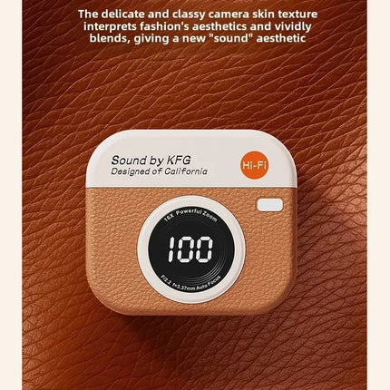 Q86wireless earphones semi in ear retro camera design power display  music earphones ultra long battery life sports earphones
