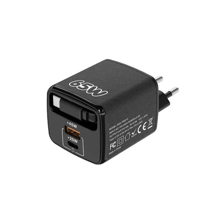 65W 3 In 1 Charger With Built-in Retractable Cable Fast Charging PD Charger With USB C Cable For IPhone