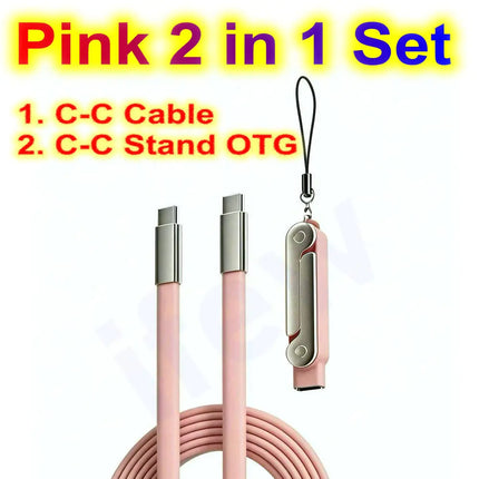 USB Type C Flat Charger Charging Cable C Kick Cable Stand Invisible Support Foldable Phone Holder 240W Charge Bracket For iPhone