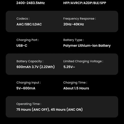 Choice Wireless Bluetooth Headphones 43dB Hybrid Active Noise Cancellation Hi-Res LDAC 75H Spatial Audio Headset Earphones