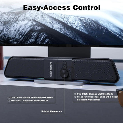 SENZER Computer Speakers-Gaming Speaker with Stereo Sound,PC Sound Bar for Laptop Desktop Monitor (Bluetooth & 3.5mm Aux)
