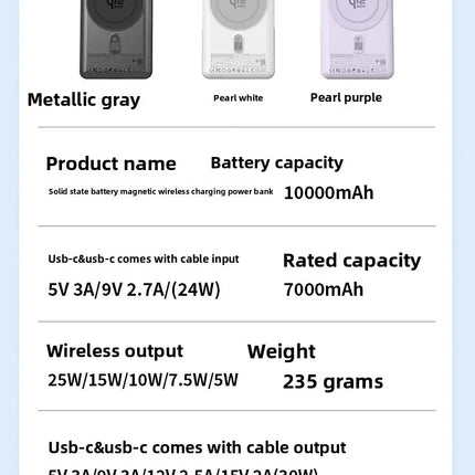 [CCC With QR code] Qi2.2 25W Magnetic Wireless Power Bank Semi-Solid Battery 10000mAh PD30W Type C Stand Charger For Notebook