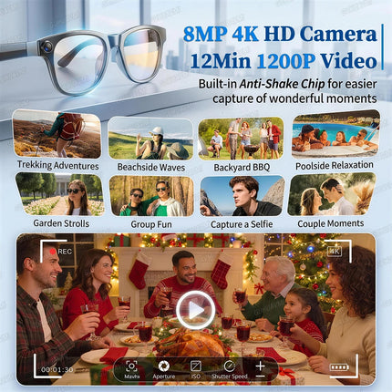 2026New 8MP 4K HD Camera AI Glasses Men 3600mAh Power Bank 32G Memory 160+ Translation Glasses Waterproof Smart Sunglasses Women