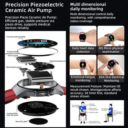 2026 New Accurate Diagnosis ECG Smart Watch Body Fat Blood oxygen BP Health Sport HD AMOLED Screen BT Call Smart watch Men Women