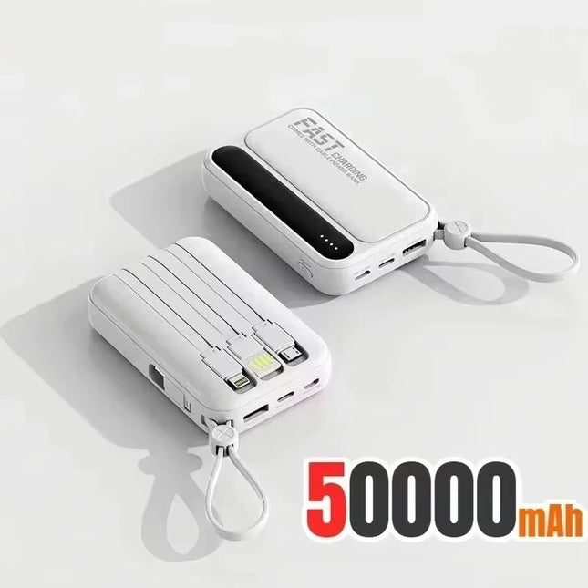 Lenovo Large Capacity 500000mAh Portable Power Bank Built In 4 Cables Fast Charging Battery For All Phones