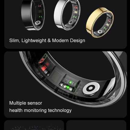 R09 Smart Ring Men Women with Charging Case,Heart Rate Blood Oxygen,Skin Temperature Monitor,5ATM Waterproof For Android iOS