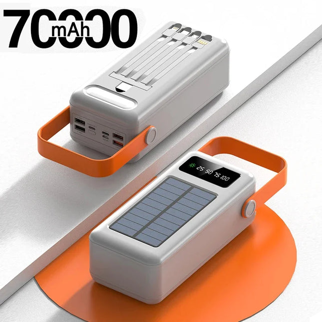 100000mAh Solar Panel Power Bank Fast Charging Comes with Four Wire External Battery Pack with Flashlight For Outdoors