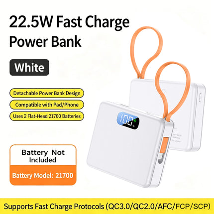 KEBIDU 10W PD 22.5W Fast Charge Power Bank Case 2x21700 Solderless DIY Battery Box USB Type C QC3.0 Shell With Charging Cable