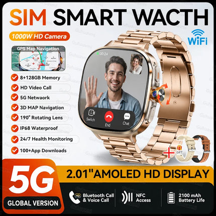 All-Network 5G/4G SIM Smart Watch 8GB+128GB RAM 1000W HD Camera GPS WIFI Bluetooth Call 100+ App Download Smart Watches Man 2026