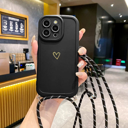 With Lanyard Love Phone Cases for IPhone 17 16 15 14 13 12 11 Pro Max Crossbody Silicone Back Cover