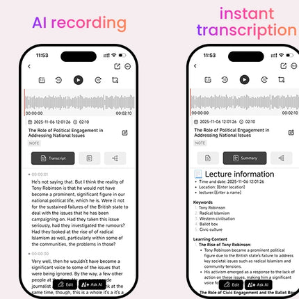 AI Voice Recorder NEWYES Ailog Voice Recorder Device with App Control Transcribe Summarize 64GB Memory Smart Audio Recorder 2026