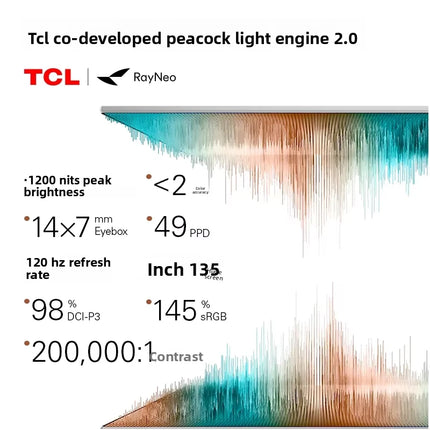 TCL Rayneo Air 4 Pro AR Glasses 4K Video, HDR10, 135 inch Virtual Screen, Head-Mounted XR Support, Bluetooth/DP-Compatible