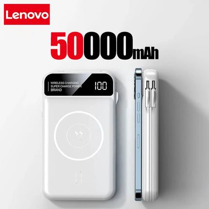 Lenovo Power Bank 50000mah Wireless Charging For Magsafe Magnetic Charging Built-in Wire Mobile Phone Battery For IPhone