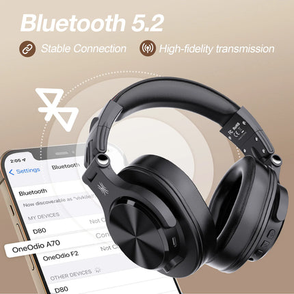 Oneodio Fusion A70 Bluetooth Headphones Hi-Res Audio Over Ear Wireless Headset 72H Professional Studio Monitor DJ HiFi Earphones