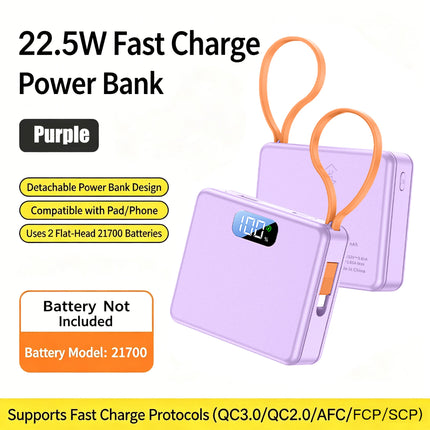 KEBIDU 10W PD 22.5W Fast Charge Power Bank Case 2x21700 Solderless DIY Battery Box USB Type C QC3.0 Shell With Charging Cable