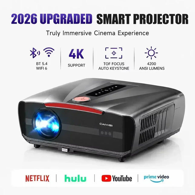 Netflix Certified 4K Smart Projector Native 1080P Dolby Audio WiFi6 Bluetooth Auto Focus Auto Keystone HDR Home Theater HDMI