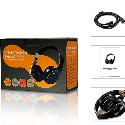 Men Gift Gold Wireless Headphones Bluetooth Earphone Stereo Headset Game with Build-in MIC with Universal for Android and iOS