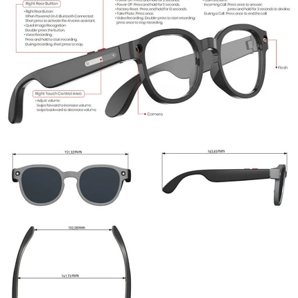 Lenovo AI Smart Glasses AI Translation 8MP HD Camera 4K Shooting Image Bluetooth Call Recording Music Smart Sunglasses 2026 New