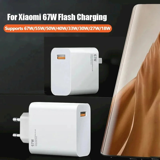 6A 67W Fast Wall Charger For Xiaomi 10 11 12 Lite 13 14 15 Redmi Note 11T 12T 13 Pro POCO Turbo Charge Type-C USB Charging Cable