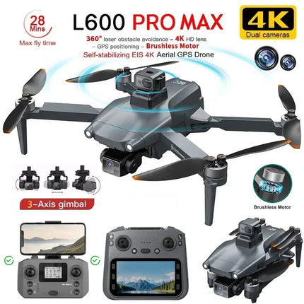 New L600 Pro MAX 4K Professional Drone With 8K HD Camera 3-Axis Gimbal GPS Dron Obstacle Avoidance 5G WIFI FPV RC Quadcopter Toy