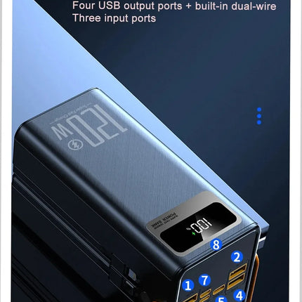 120W 150000mAh Fast Charging Power Bank Large Capacity Outdoor Mobile Power Supply External Spare Battery for Outdoor Camping