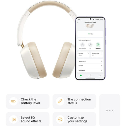 UGREEN Max5c Wireless Bluetooth Headphones ANC 43dB Active Noise Cancellation Hi-Res LDAC 75H Spatial Audio Earphones Headset