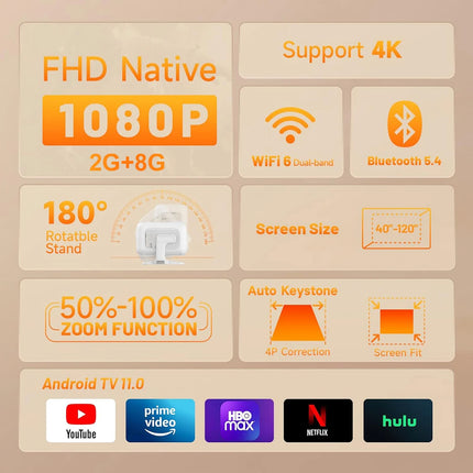 DITONG 4K Projector Android Native 1080P 600ANSI Portable Auto Focus Video Home Cinema Outdoor HD LED Projetor