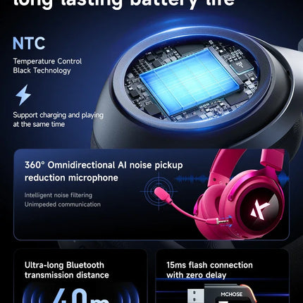MCHOSE X9 Wireless Headworn Game 7.1 Headset Bluetooth 2.4G Three Mode 53mm Aluminum Foil Polymer Diaphragm ESports Gift Headset