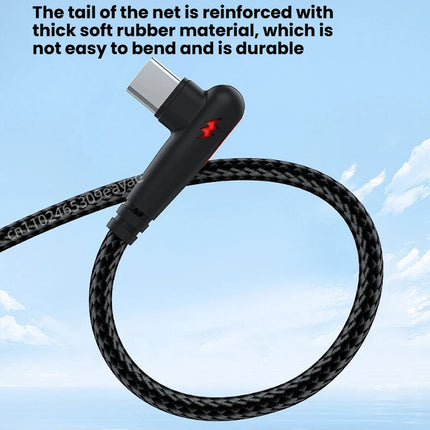 HOMEFISH 90-degree right-angle fast charging cable, compatible with high-speed data transmission of 120W Type-C devices