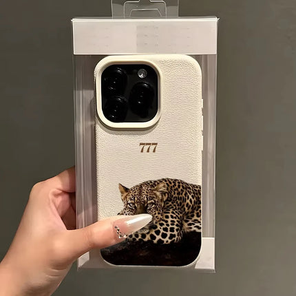 New Fashion Pink Leather Phone Case Cute Leopard Back Cover Anti-fall Protective cases for iPhone 17 16 15 14 13 12 11 pro max