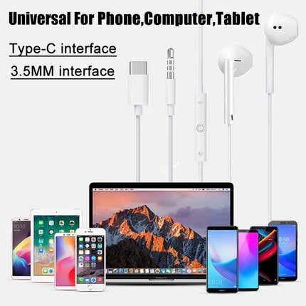TypeC Earphones For iPhone 17 Air 16 15 14 13 12 11 Pro Max iPad Wired Earbuds 3.5mm Tablet Laptops Headphones Phone Accessories