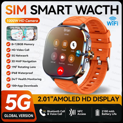 All-Network 5G/4G SIM Smart Watch 8GB+128GB RAM 1000W HD Camera GPS WIFI Bluetooth Call 100+ App Download Smart Watches Man 2026