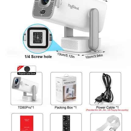 ThundeaL 4K Android Projector TD80Pro 750Ansi Mini Projector Full 1080P HD Home Theater Projectors TD80 Pro Projector for Movies