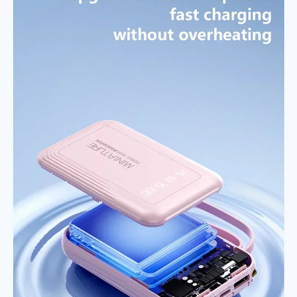 Lenovo 500000mAh Mini Power Bank Super Fast Charging LED Digital Display 4 In 1 Built In Cables Power Bank For IPhone Android