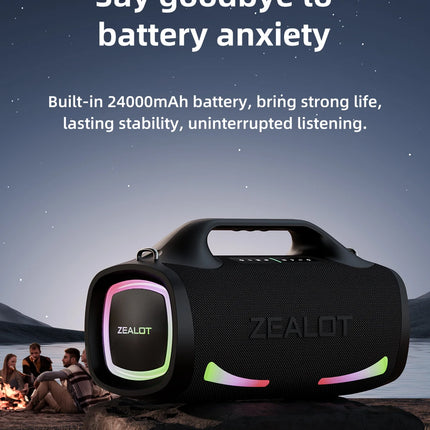 Zealot-S79 Speaker Party Portable Speaker with Bluetooth 5.2, Portable Handle, 24-Hour Playtime, for Party, Camping
