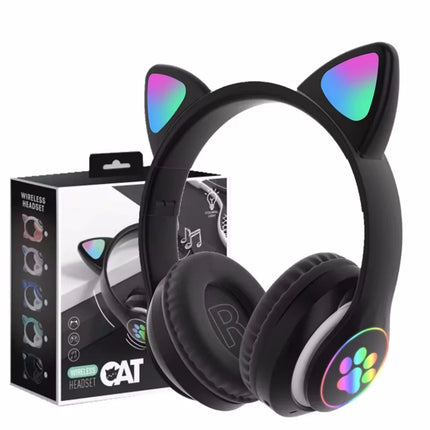 Cute Cat Ear Bluetooth Compatible Headset with LED Wireless Headset Children Girls Stereo Folding Sports Headset with Microphone