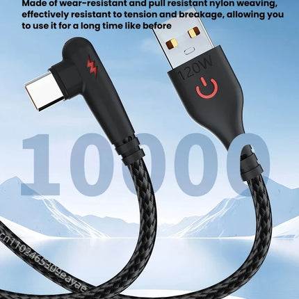 HOMEFISH 90-degree right-angle fast charging cable, compatible with high-speed data transmission of 120W Type-C devices