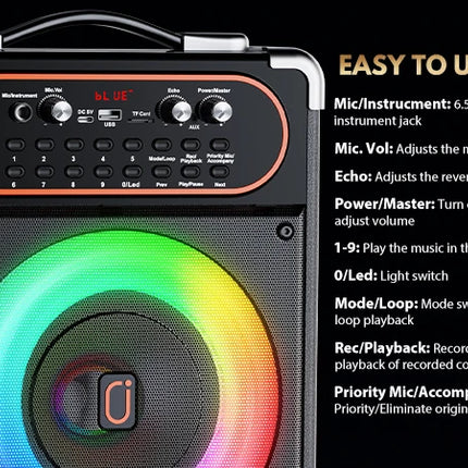 S68 Kara Ok with 2 Microphones, Portable Bluetooth 5.3 Kara Ok Speaker, Suitable for Outdoor Activities, Parties and Parties